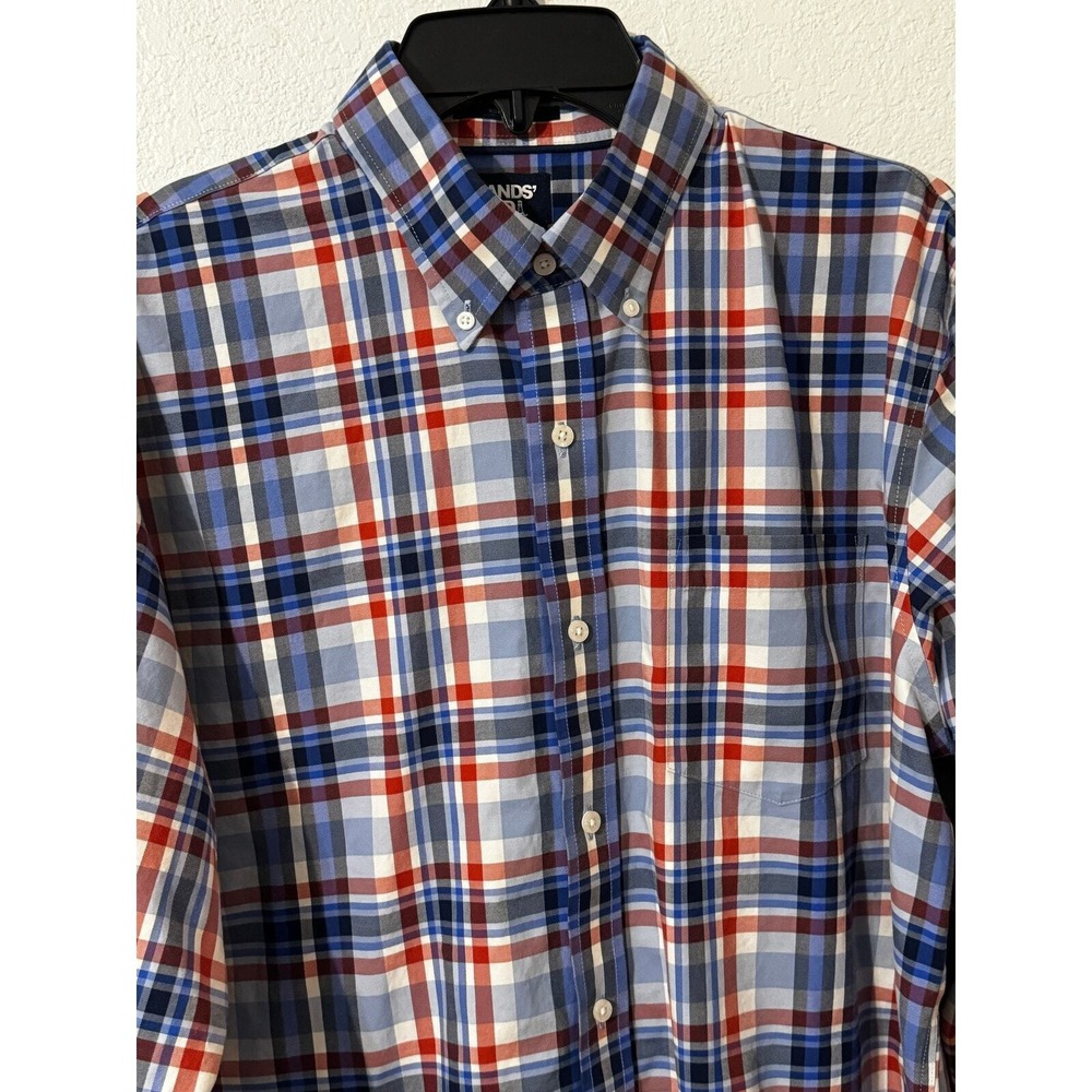 Lands' End Mens Traditional Fit Plaid Button‎ Down Long Sleeve Shirt Large - Picture 2 of 6